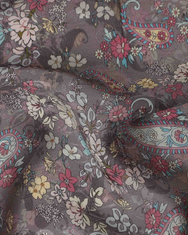 Dusty Mauve Grey Printed Viscose Crepe Fabric 110cm