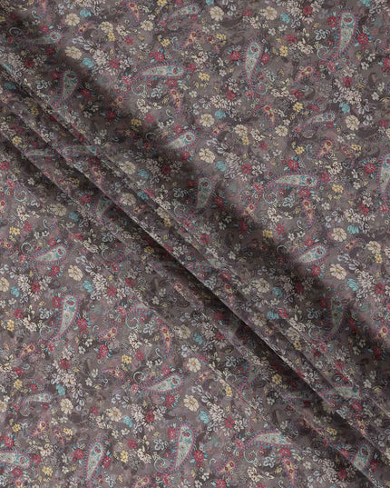 Dusty Mauve Grey Printed Viscose Crepe Fabric 110cm