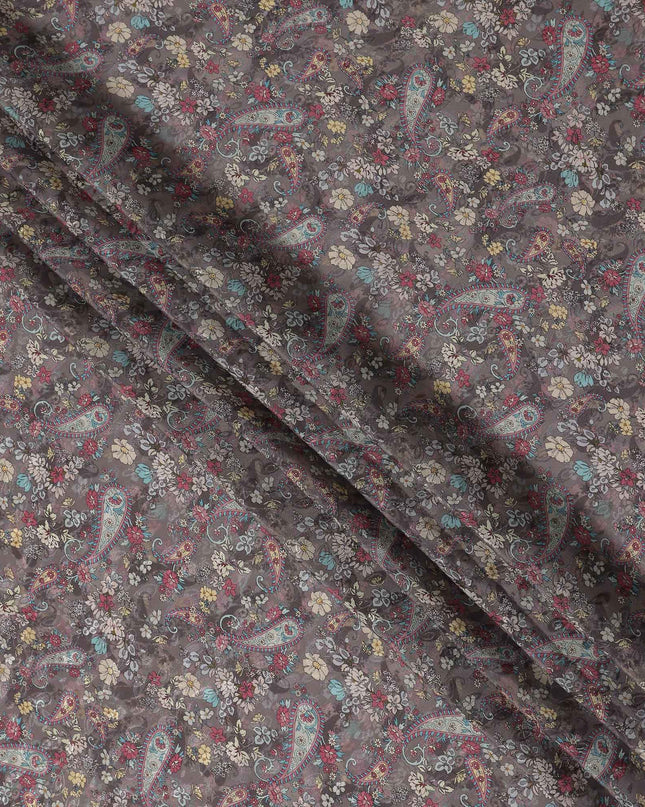 Dusty Mauve Grey Printed Viscose Crepe Fabric 110cm
