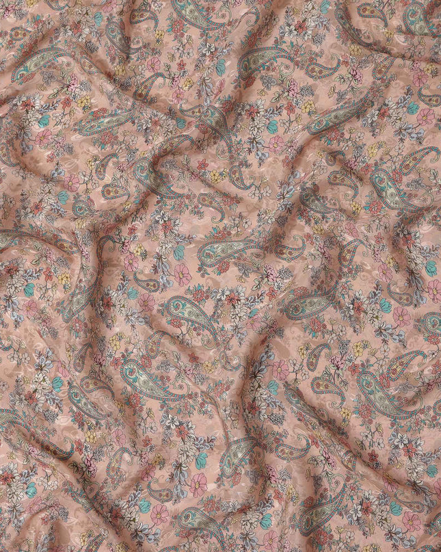 Salmon Peach Pink Printed Viscose Crepe Fabric 110cm