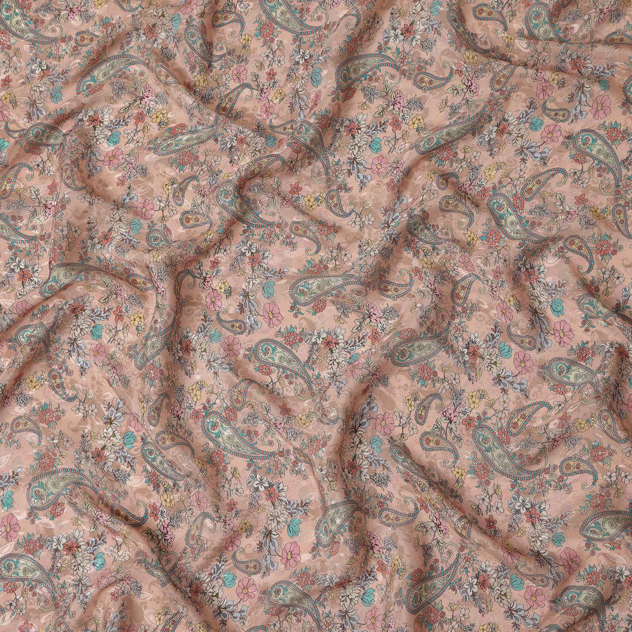 Salmon Peach Pink Printed Viscose Crepe Fabric 110cm