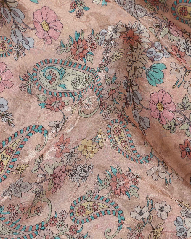 Salmon Peach Pink Printed Viscose Crepe Fabric 110cm