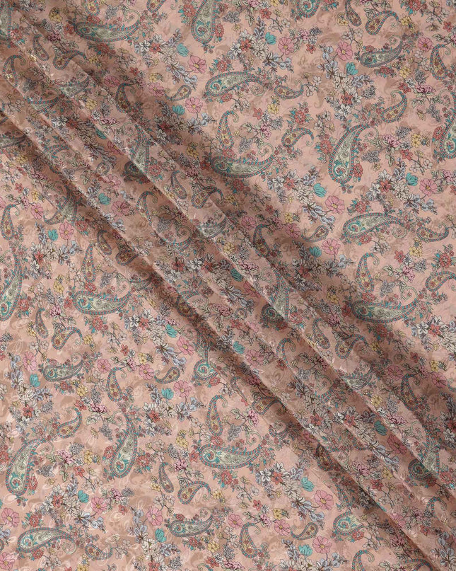 Salmon Peach Pink Printed Viscose Crepe Fabric 110cm