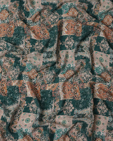 Deep Teal Green Printed Viscose Crepe Fabric 110cm