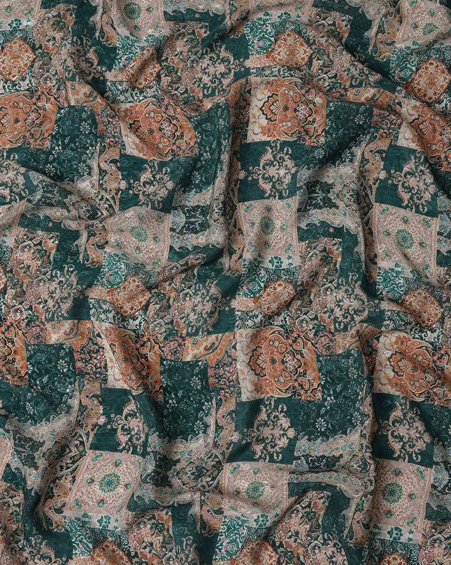 Deep Teal Green Printed Viscose Crepe Fabric 110cm