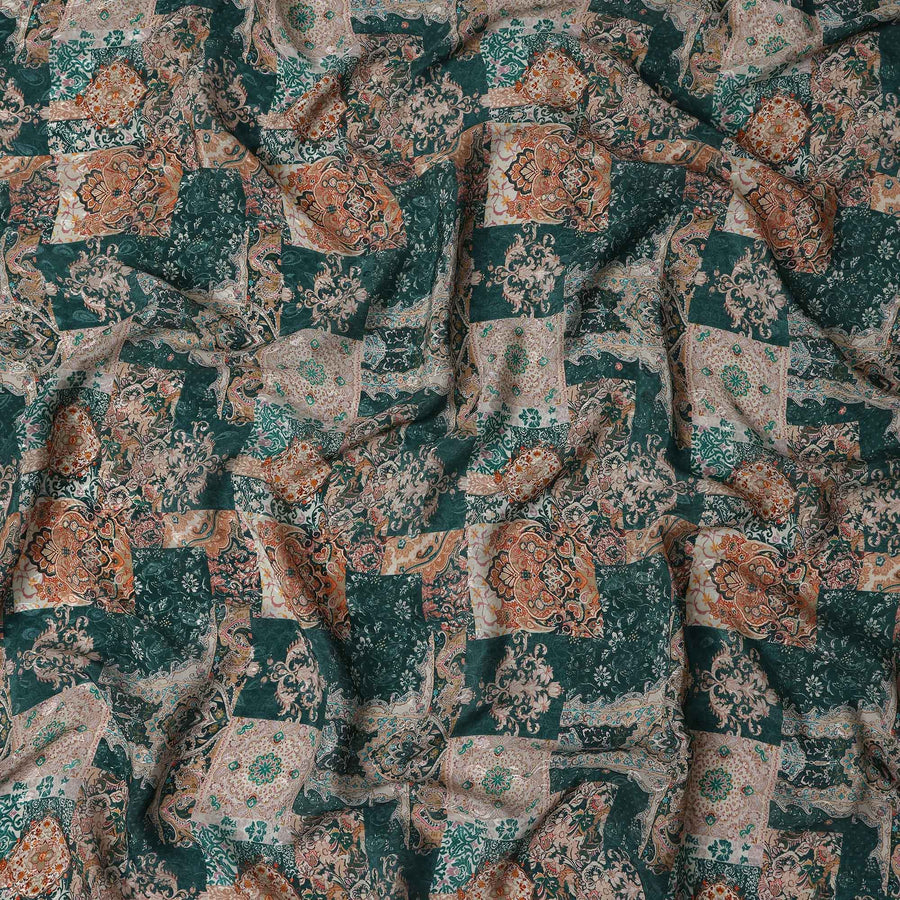 Deep Teal Green Printed Viscose Crepe Fabric 110cm
