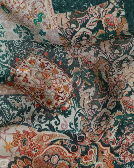 Deep Teal Green Printed Viscose Crepe Fabric 110cm