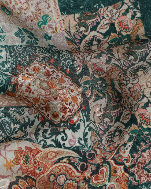 Deep Teal Green Printed Viscose Crepe Fabric 110cm