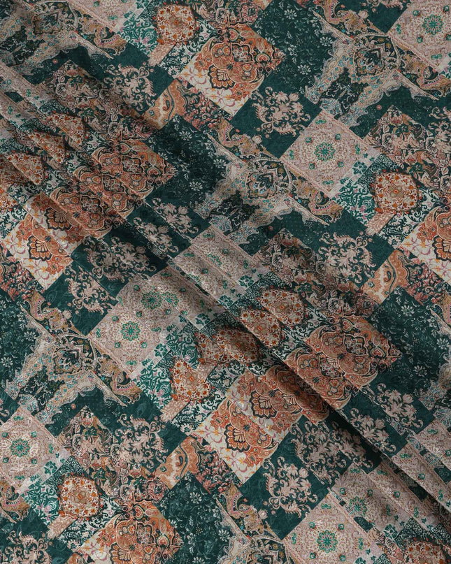 Deep Teal Green Printed Viscose Crepe Fabric 110cm