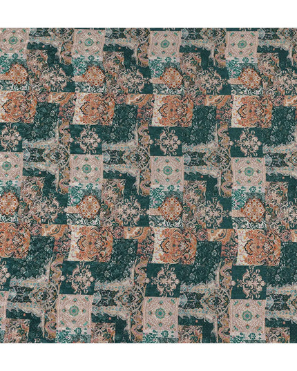 Deep Teal Green Printed Viscose Crepe Fabric 110cm