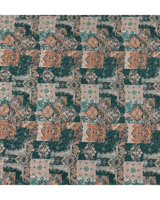 Deep Teal Green Printed Viscose Crepe Fabric 110cm