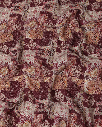 Oxblood Maroon Red Printed Viscose Crepe Fabric 110cm