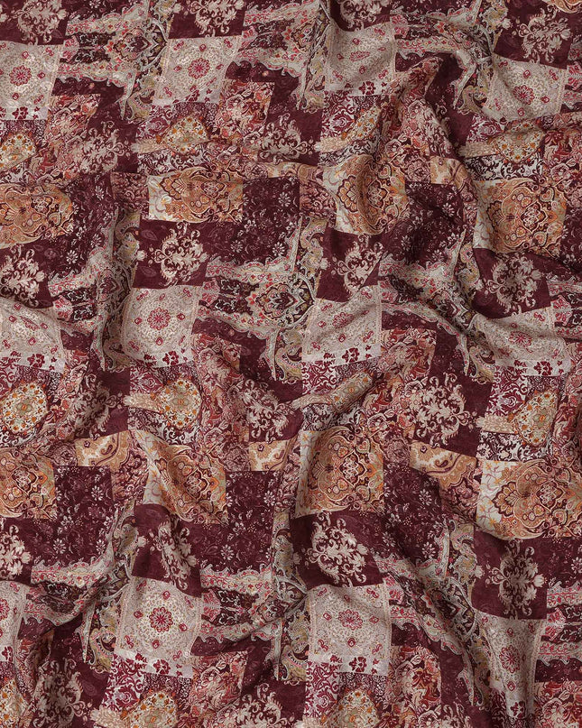 Oxblood Maroon Red Printed Viscose Crepe Fabric 110cm