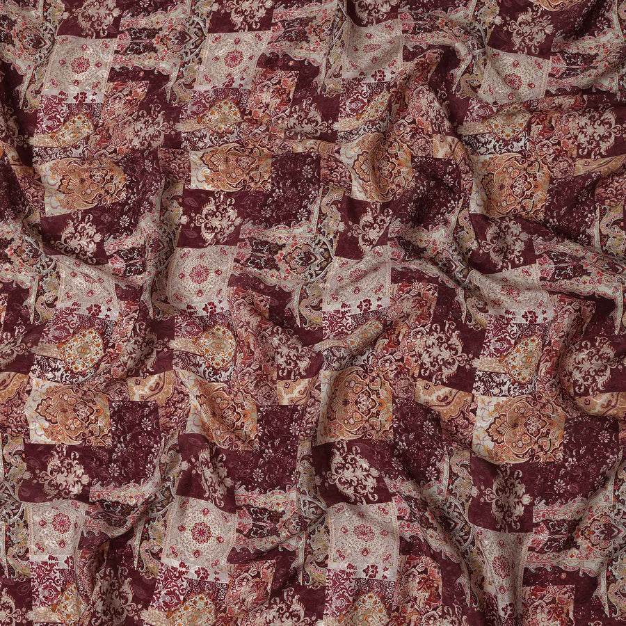 Oxblood Maroon Red Printed Viscose Crepe Fabric 110cm