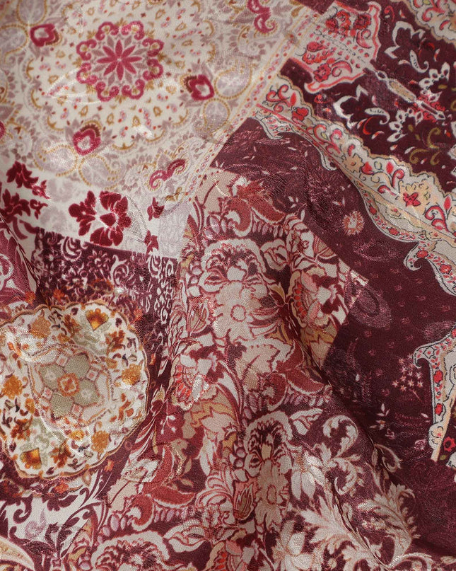 Oxblood Maroon Red Printed Viscose Crepe Fabric 110cm