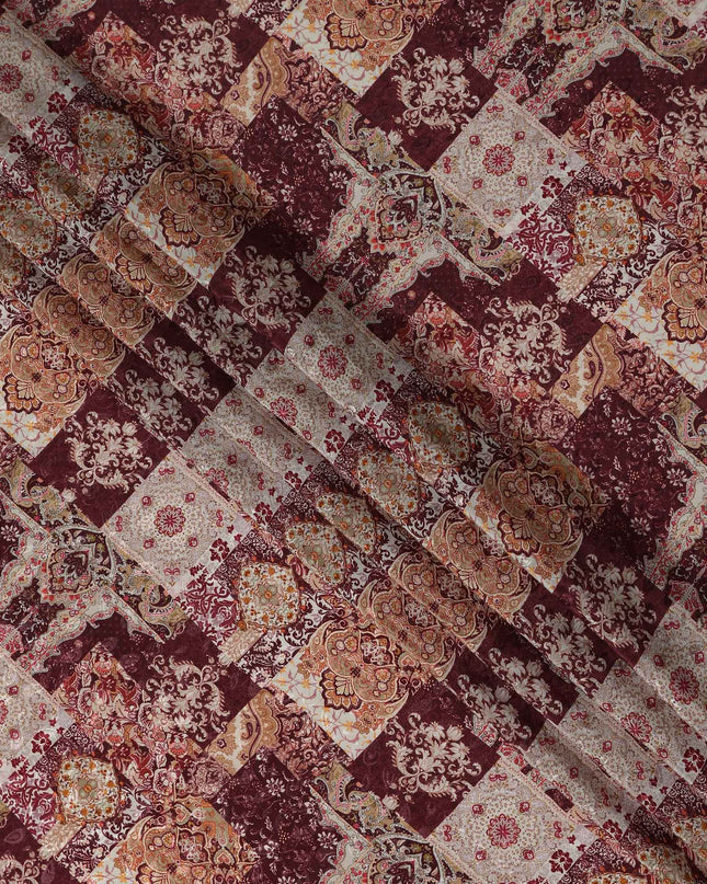 Oxblood Maroon Red Printed Viscose Crepe Fabric 110cm