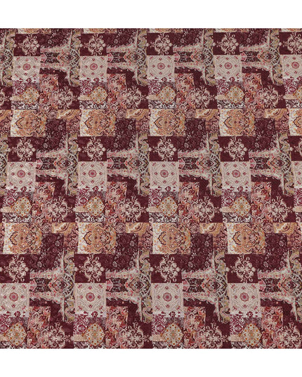 Oxblood Maroon Red Printed Viscose Crepe Fabric 110cm