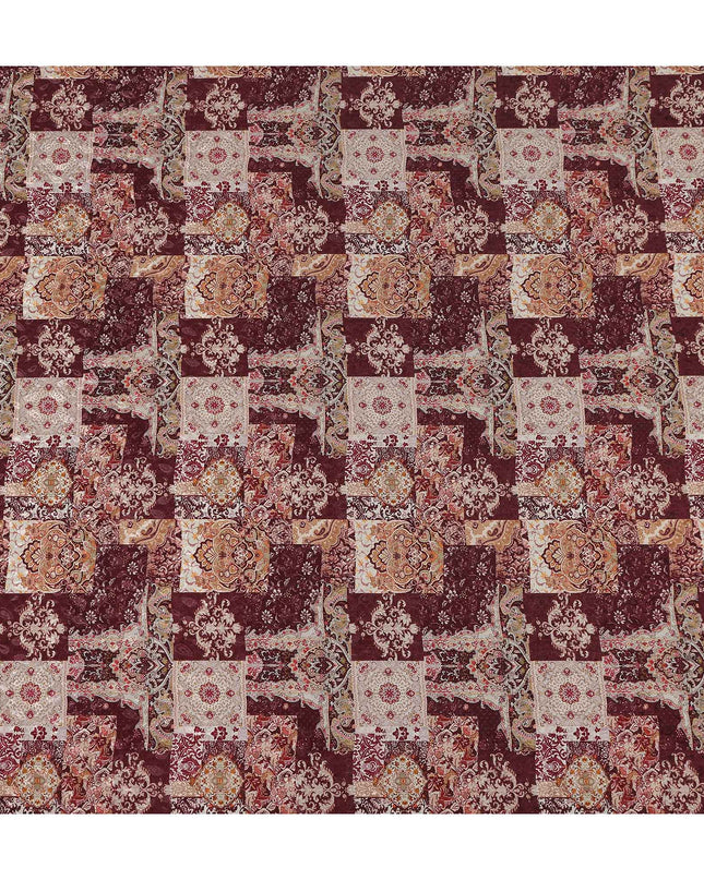 Oxblood Maroon Red Printed Viscose Crepe Fabric 110cm