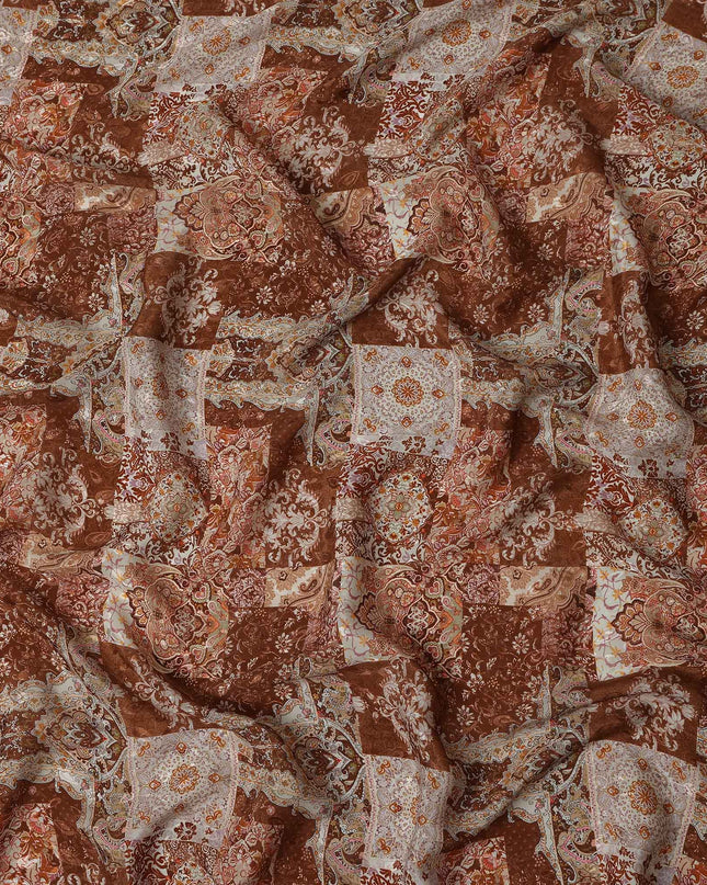 Rust Terracotta Brown Printed Viscose Crepe Fabric 110cm