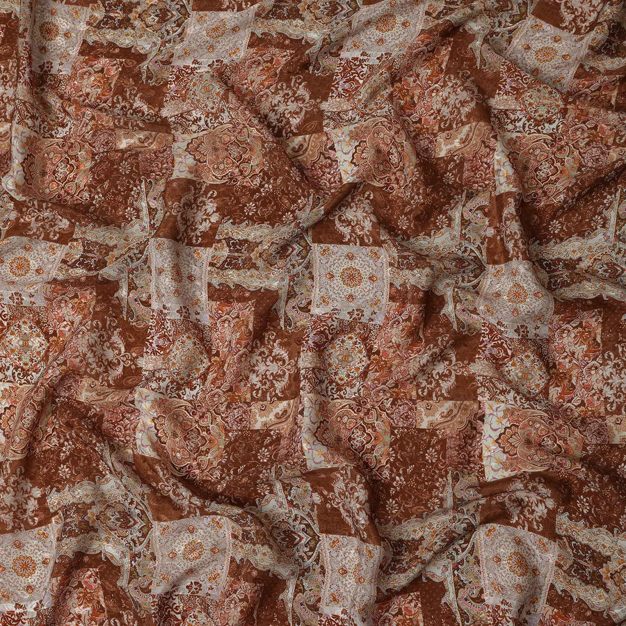 Rust Terracotta Brown Printed Viscose Crepe Fabric 110cm