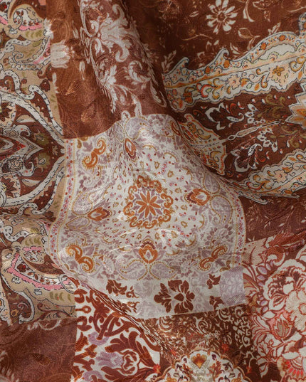 Rust Terracotta Brown Printed Viscose Crepe Fabric 110cm