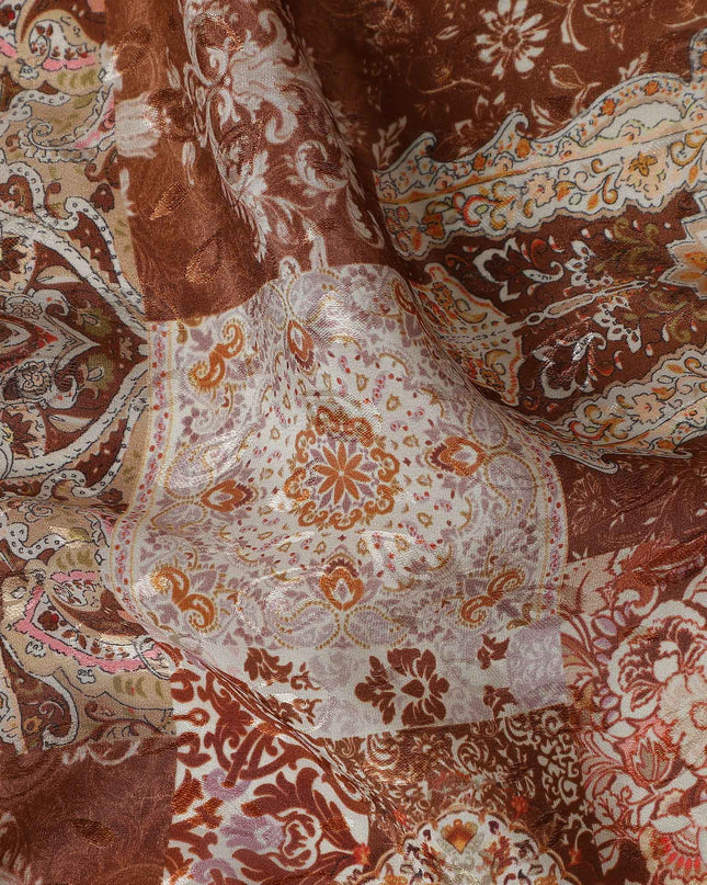 Rust Terracotta Brown Printed Viscose Crepe Fabric 110cm
