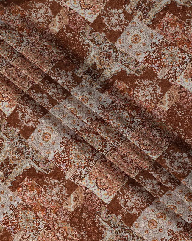 Rust Terracotta Brown Printed Viscose Crepe Fabric 110cm
