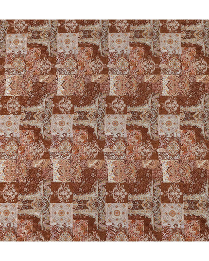 Rust Terracotta Brown Printed Viscose Crepe Fabric 110cm