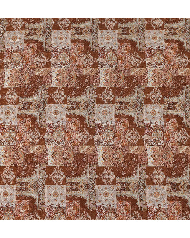 Rust Terracotta Brown Printed Viscose Crepe Fabric 110cm
