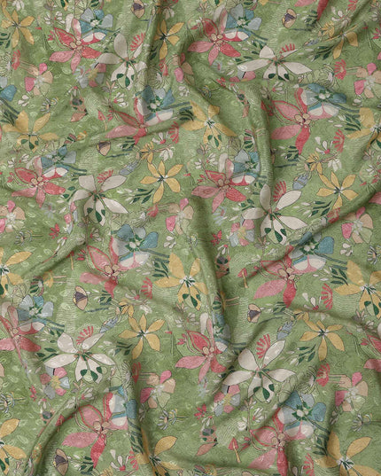 Sage Green Printed Viscose Crepe Fabric 110cm