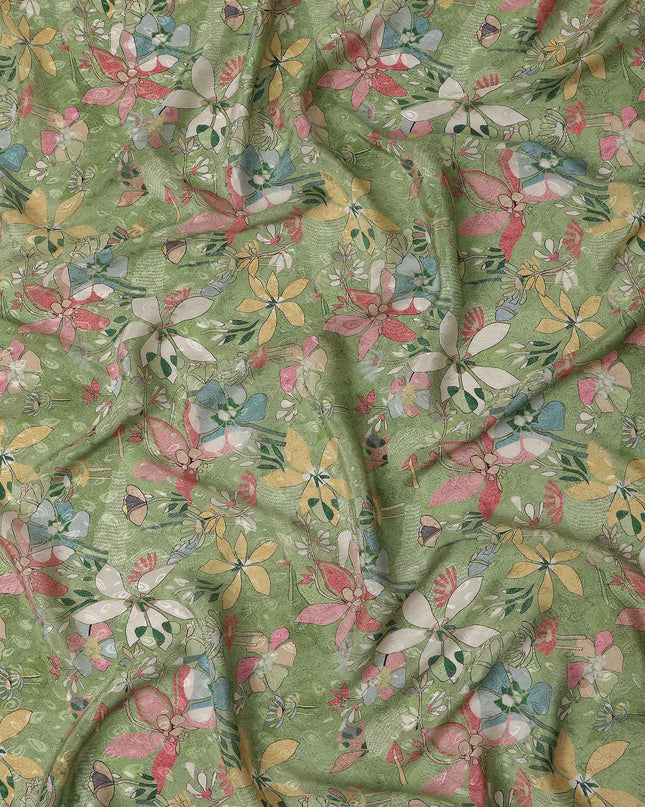 Sage Green Printed Viscose Crepe Fabric 110cm