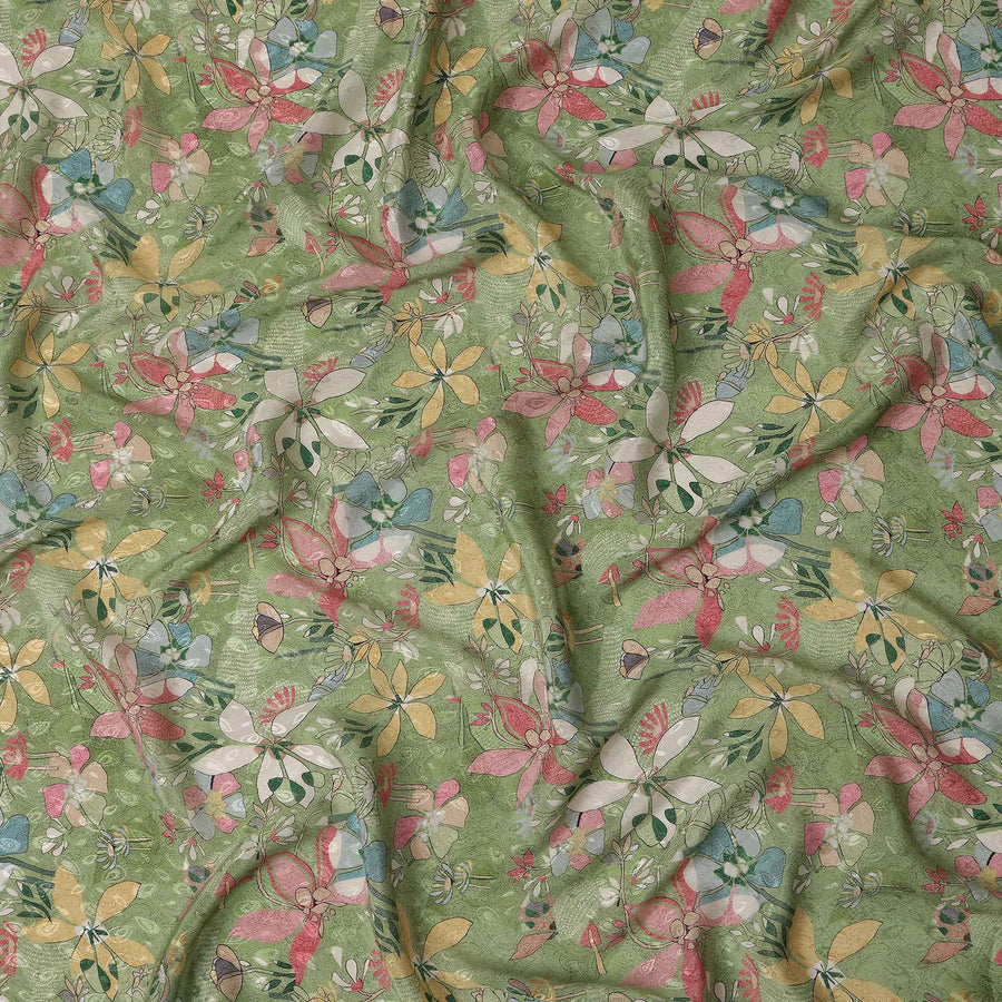 Sage Green Printed Viscose Crepe Fabric 110cm