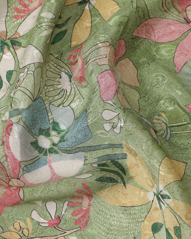 Sage Green Printed Viscose Crepe Fabric 110cm