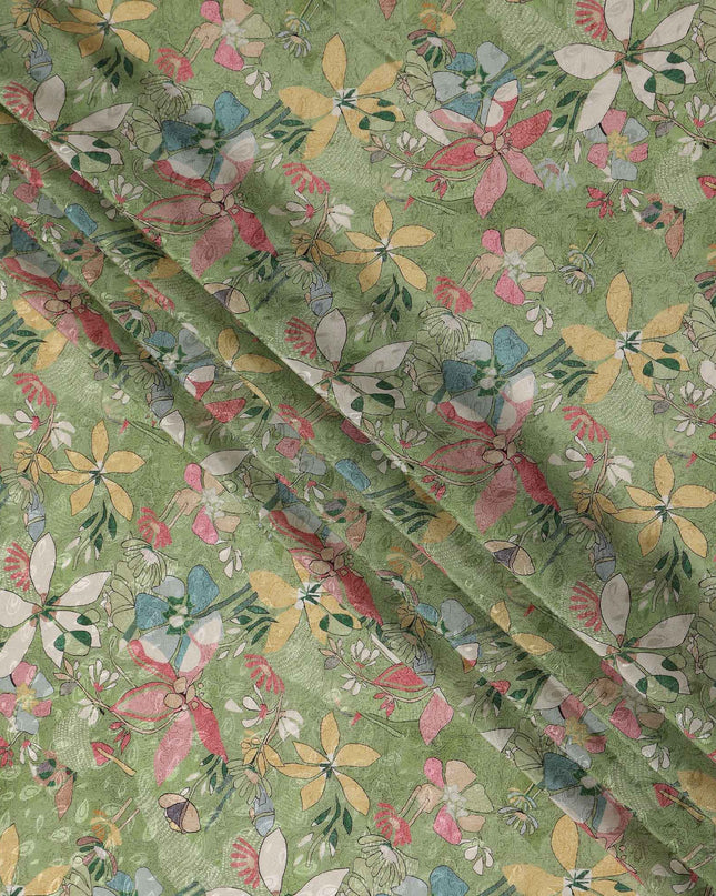 Sage Green Printed Viscose Crepe Fabric 110cm