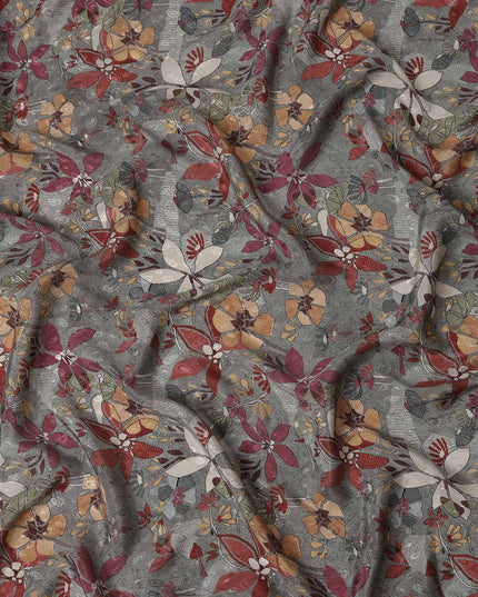 Slate Grey Printed Viscose Crepe Fabric 110cm