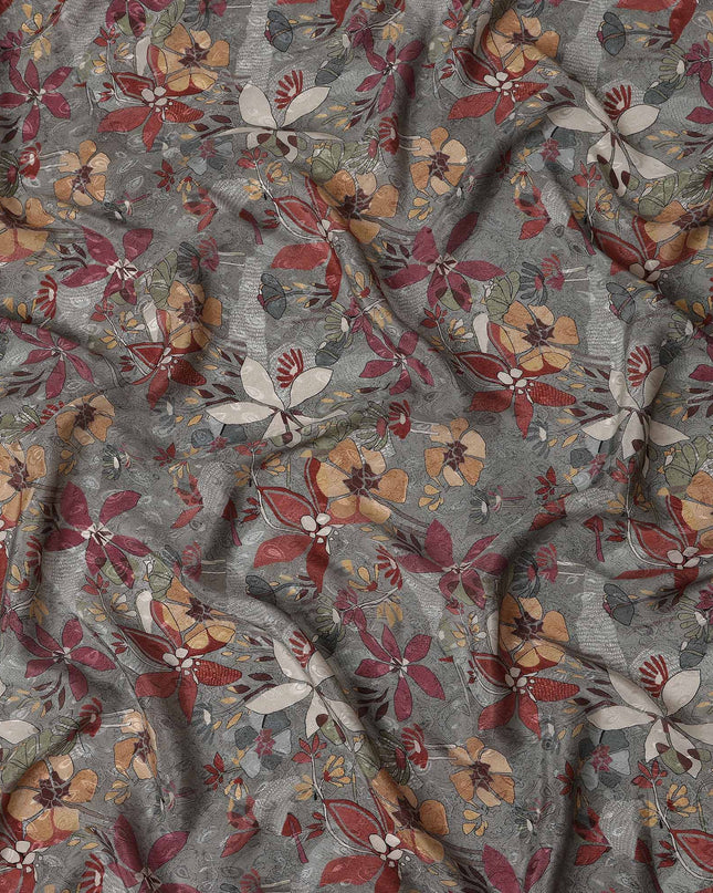 Slate Grey Printed Viscose Crepe Fabric 110cm