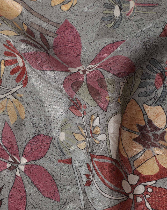 Slate Grey Printed Viscose Crepe Fabric 110cm