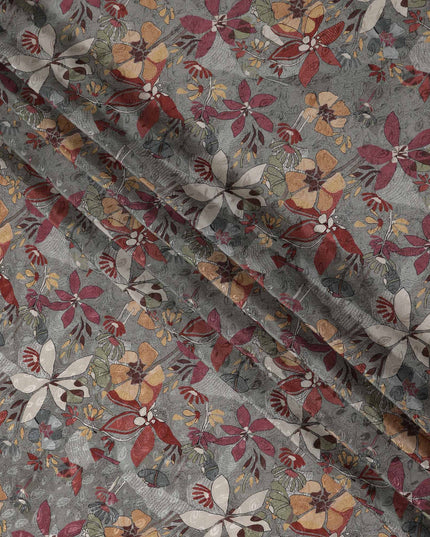 Slate Grey Printed Viscose Crepe Fabric 110cm
