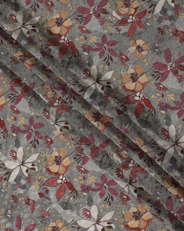 Slate Grey Printed Viscose Crepe Fabric 110cm
