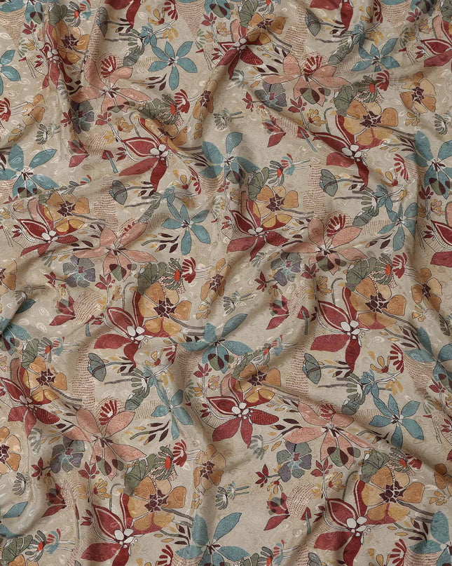 Ivory Cream Beige Printed Viscose Crepe Fabric 110cm