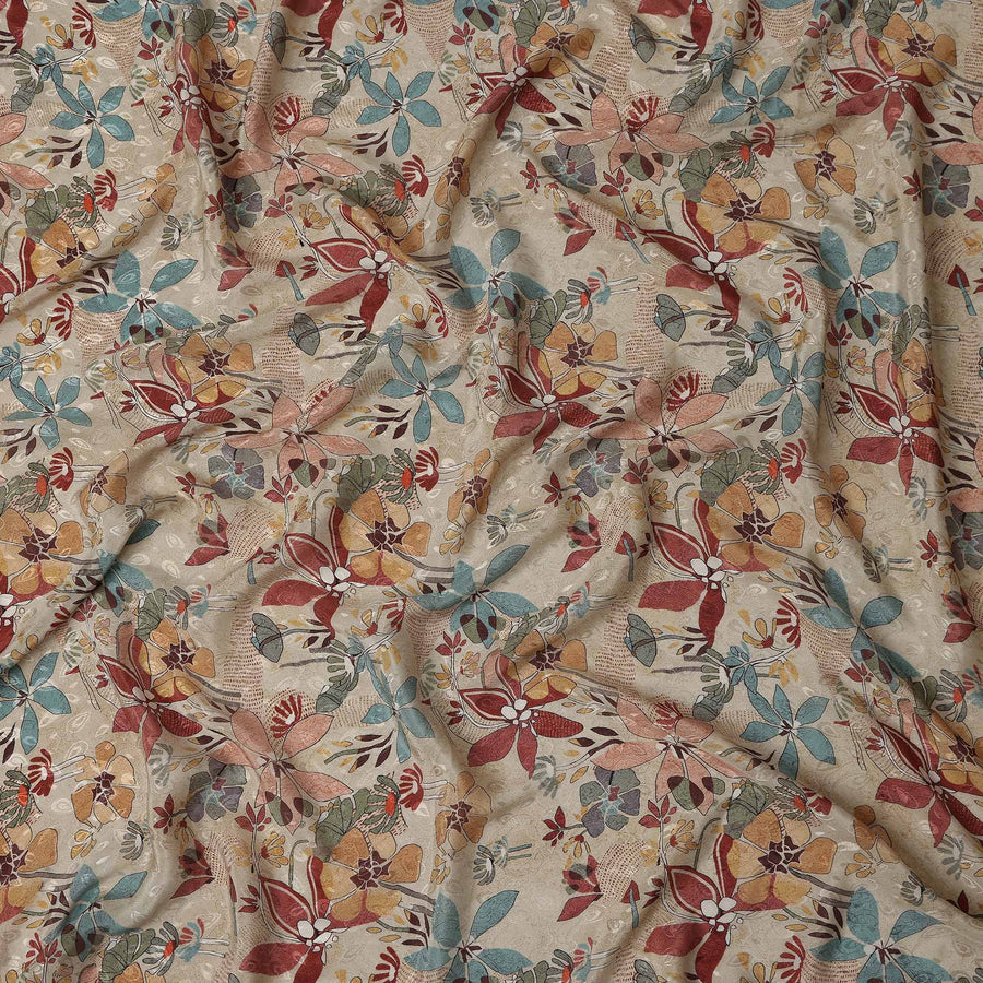 Ivory Cream Beige Printed Viscose Crepe Fabric 110cm