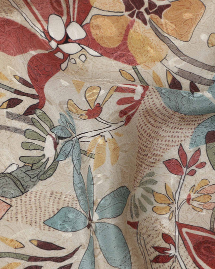 Ivory Cream Beige Printed Viscose Crepe Fabric 110cm