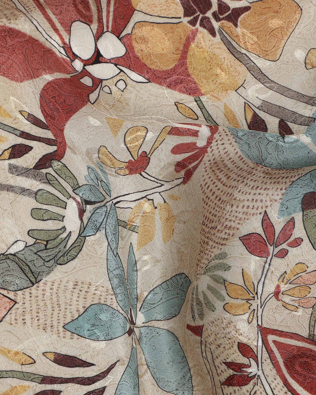 Ivory Cream Beige Printed Viscose Crepe Fabric 110cm