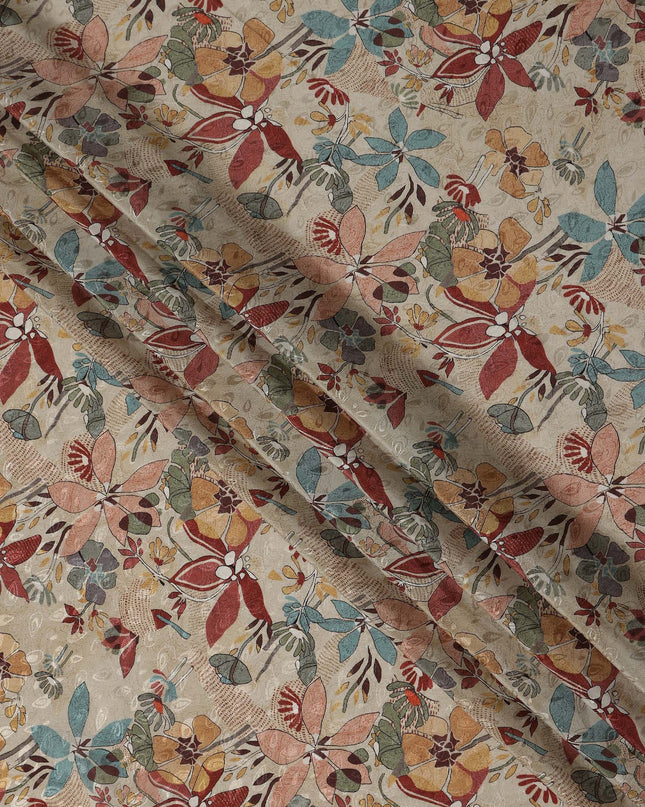 Ivory Cream Beige Printed Viscose Crepe Fabric 110cm
