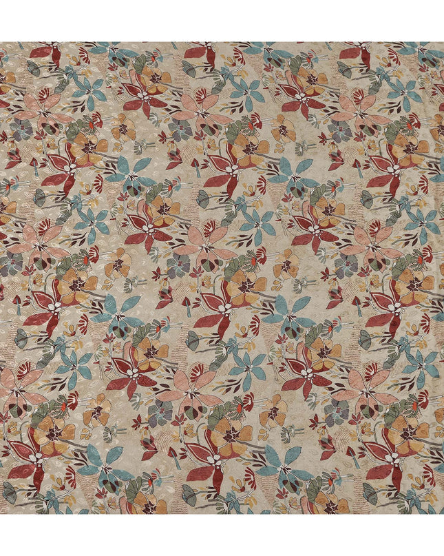 Ivory Cream Beige Printed Viscose Crepe Fabric 110cm