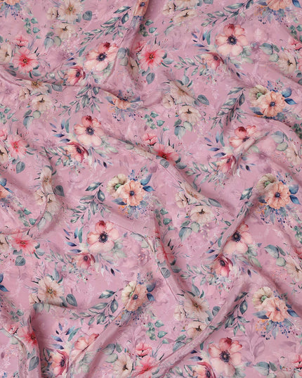Dusty Rose Viscose Crepe Digital Printed Fabric 110cm | Rega