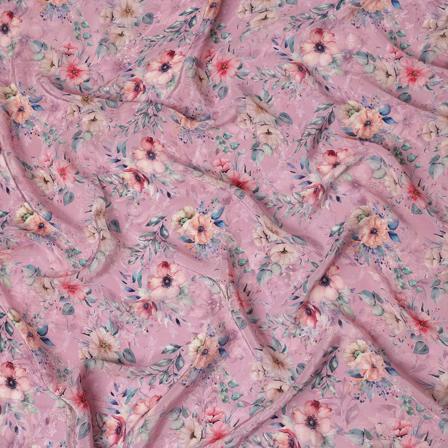 Dusty Rose Viscose Crepe Digital Printed Fabric 110cm | Rega
