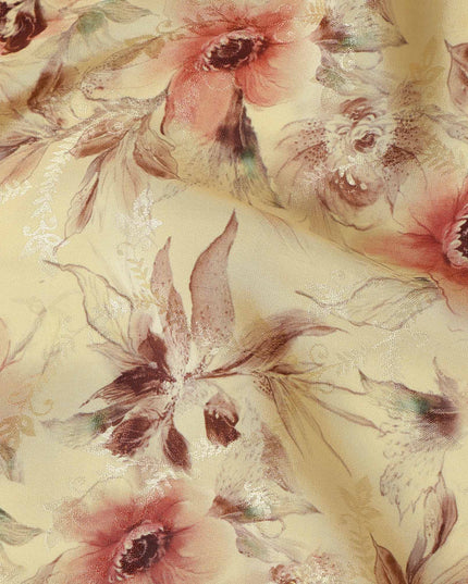 Golden Yellow Viscose Crepe Digital Printed Fabric 110cm | R