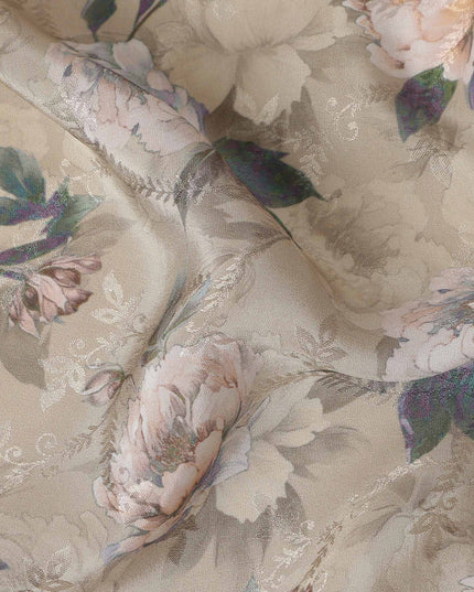 Taupe Blush Viscose Crepe Digital Printed Fabric 110cm | Reg