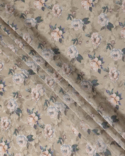 Taupe Blush Viscose Crepe Digital Printed Fabric 110cm | Reg